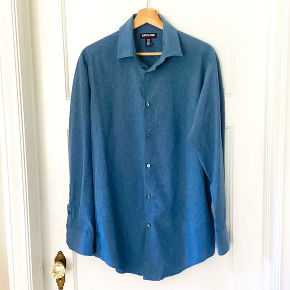 KIRKLAND SIGNATURE MENS Size M 4-WAY STRETCH SPORTSHIRT LONG SLEEVED BUTTON DOWN - Picture 1 of 11